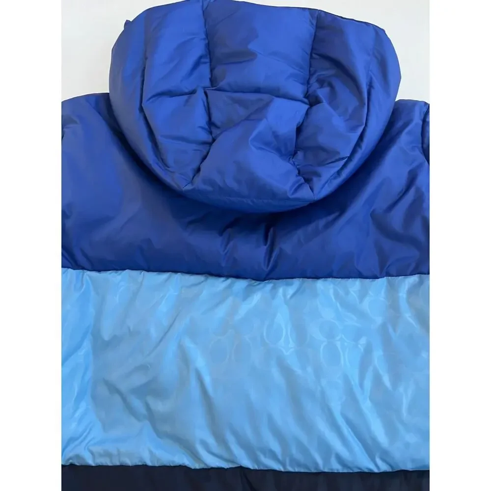 Coach CB661 Colorblock Down Puffer Jacket Royal Blue Multi XL $650